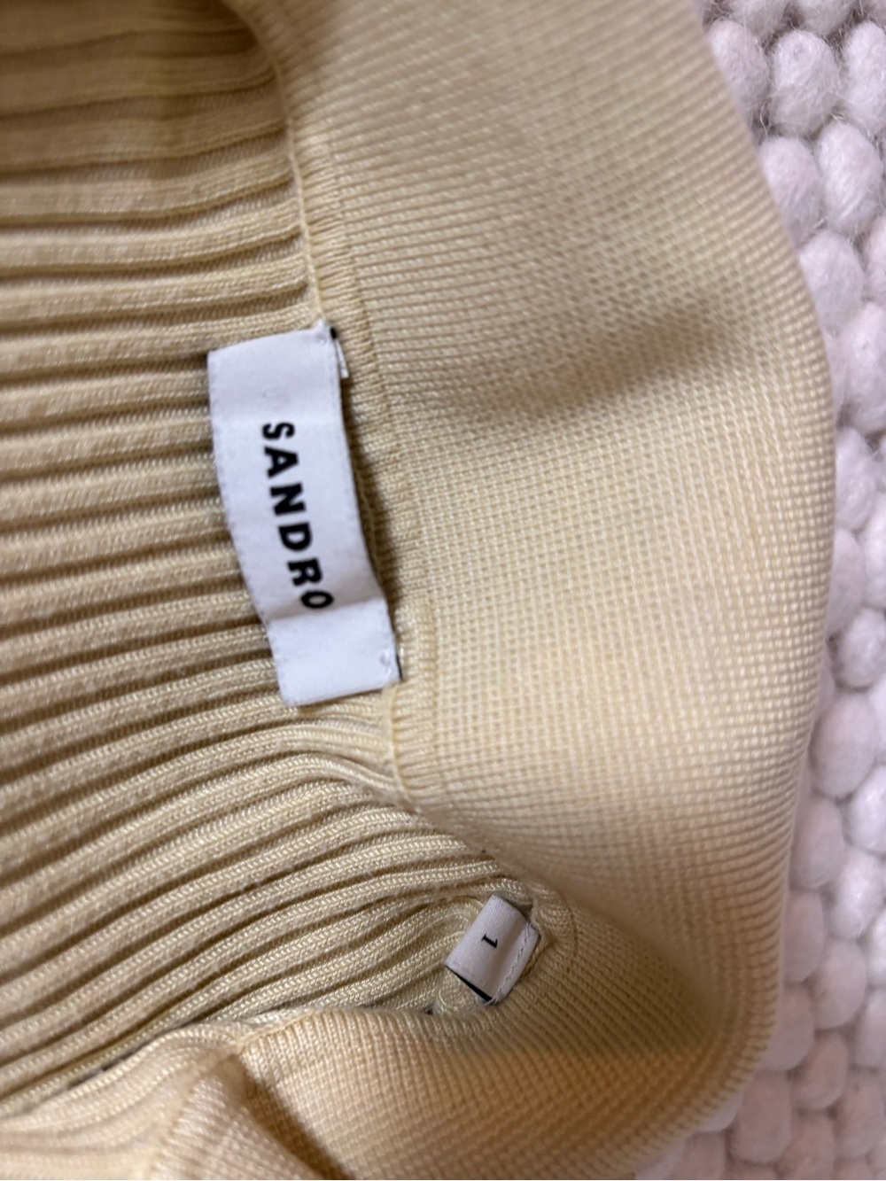 Sandro Light Lemon Ribbed Button Top - Picture 2 of 2